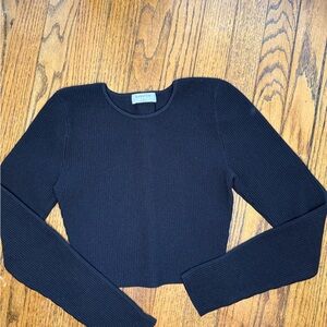 Babaton Cropped Ribbed Knit Top in black
